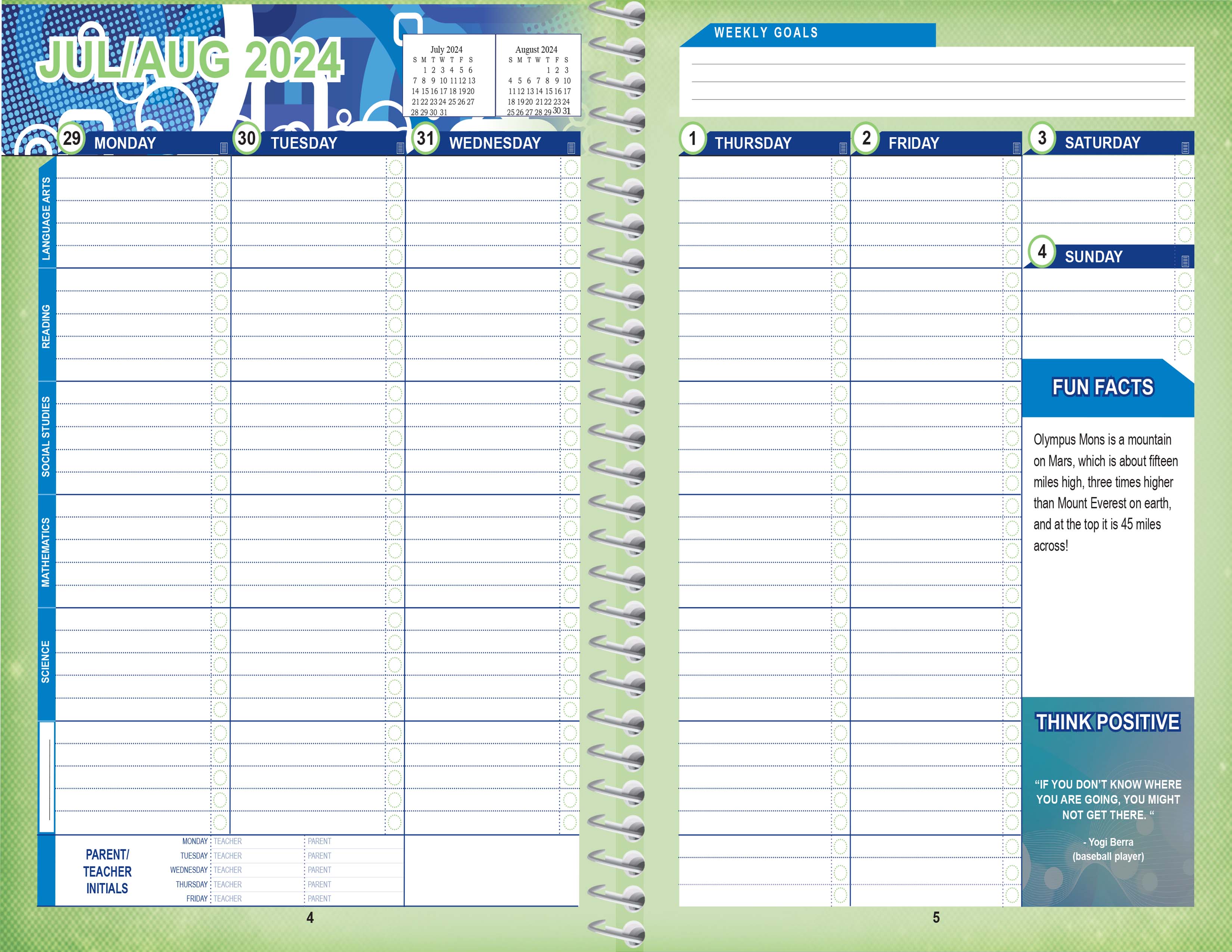 middle 5.5x8.5 school planners